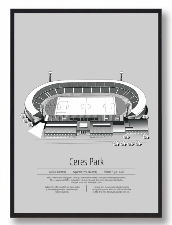 Fodbold plakat med AGF stadion. Denne fodbold plakat med AGF er i flot stilren grå baggrund