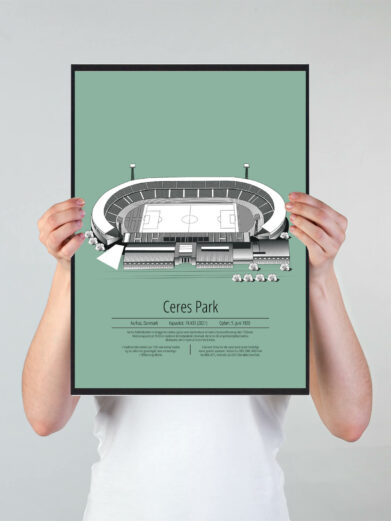 Fodbold plakat med AGF stadion. Denne fodbold plakat med AGF er i flot stilren grøn baggrund