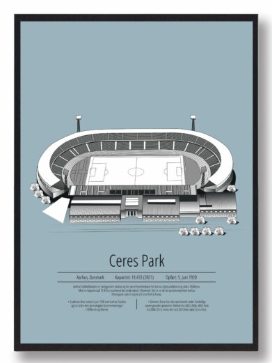 Fodbold plakat med AGF stadion. Denne fodbold plakat med AGF er i flot stilren lyseblå baggrund