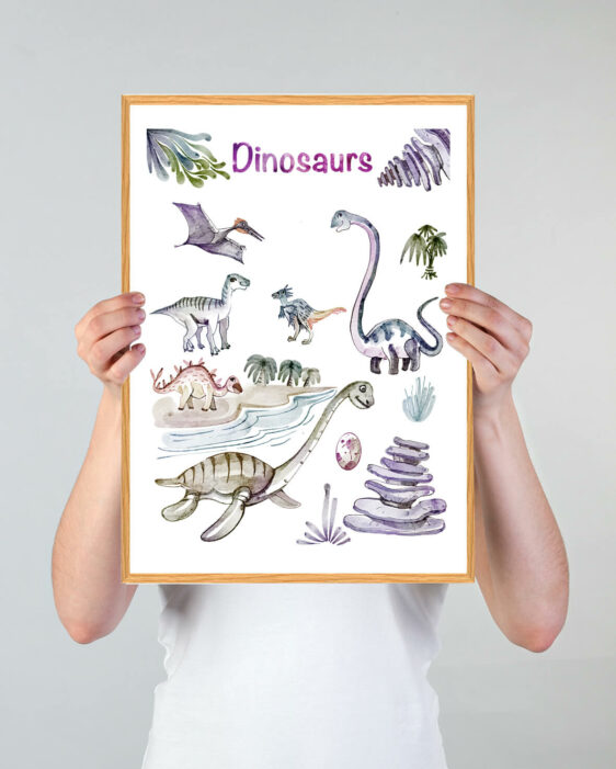 Dino plakat i håndtegnet stil. Denne dinoplakaten passer perfekt til ham/hende der elsker dinosaurer
