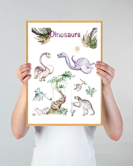 Dinosaurplakat som er håndtegnet. Dinosaurplakaten er stilren og passer perfekt til ham/hende der elsker dinosaurer