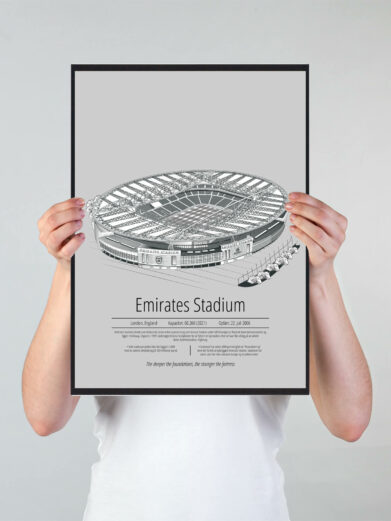 Fodbold plakat med Arsenal stadion. Denne fodbold plakat med Arsenal er i flot stilren grå baggrund