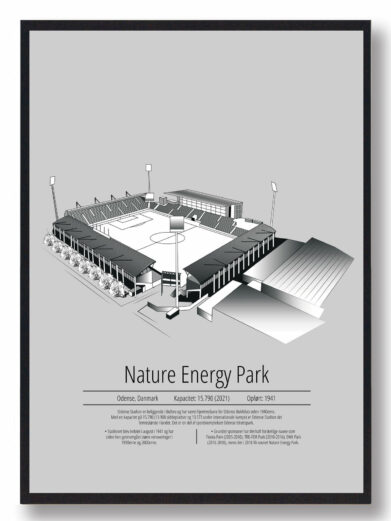 Fodbold plakat med OB stadion. Denne fodbold plakat med OB er i flot stilren grå baggrund