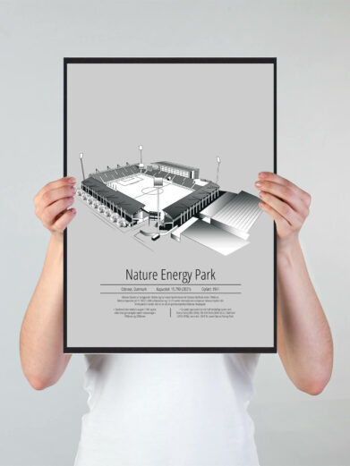Fodbold plakat med OB stadion. Denne fodbold plakat med OB er i flot stilren grå baggrund