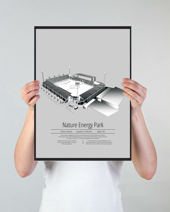Fodbold plakat med OB stadion. Denne fodbold plakat med OB er i flot stilren grå baggrund
