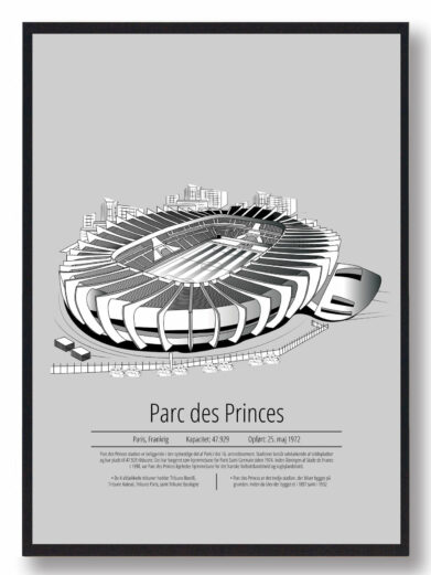 Fodbold plakat med Paris PSG stadion. Denne fodbold plakat med Paris PSG er i flot stilren grå baggrund