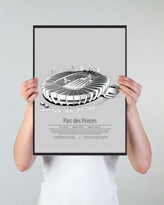 Fodbold plakat med Paris PSG stadion. Denne fodbold plakat med Paris PSG er i flot stilren grå baggrund