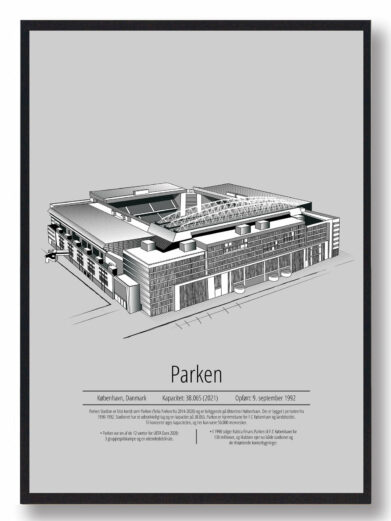 Fodbold plakat med FCK Parken stadion. Denne fodbold plakat med FC København park er i flot stilren grå baggrund