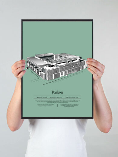 Fodbold plakat med FCK Parken stadion. Denne fodbold plakat med FC København park er i flot stilren gul baggrund