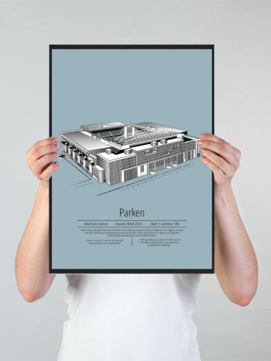 Fodbold plakat med FCK Parken stadion. Denne fodbold plakat med FC København park er i flot stilren lyseblå baggrund