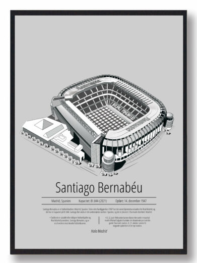 Fodbold plakat med Real Madrid stadion. Denne fodbold plakat med Real Madrid park er i flot stilren grå baggrund