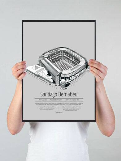 Fodbold plakat med Real Madrid stadion. Denne fodbold plakat med Real Madrid park er i flot stilren grå baggrund