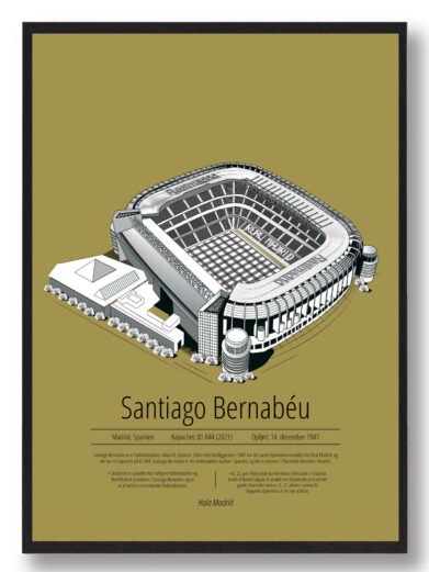 Fodbold plakat med Real Madrid stadion. Denne fodbold plakat med Real Madrid park er i flot stilren gul baggrund