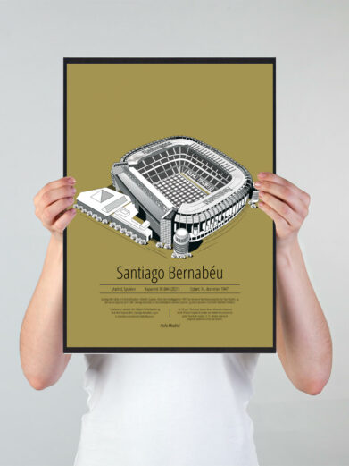 Fodbold plakat med Real Madrid stadion. Denne fodbold plakat med Real Madrid park er i flot stilren gul baggrund