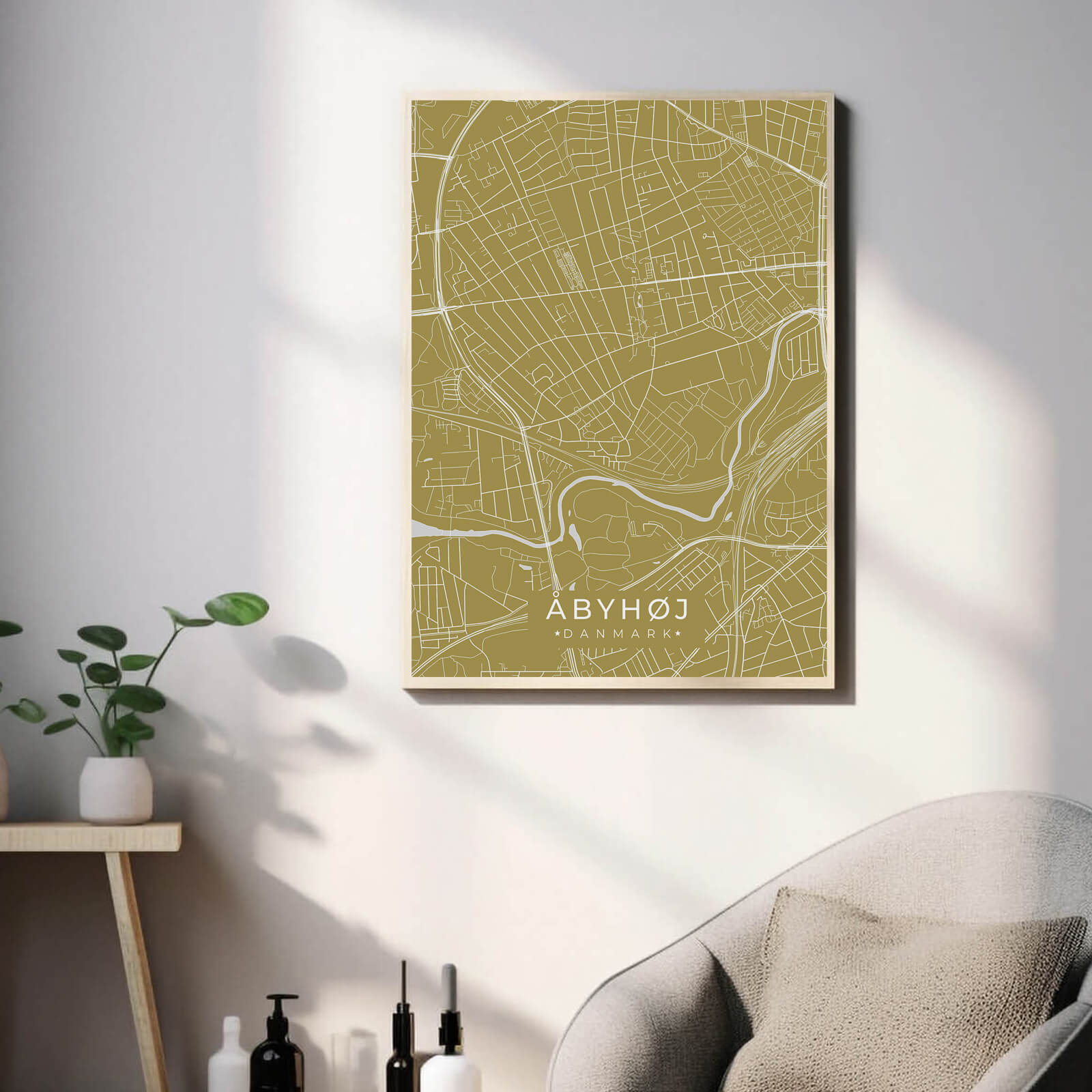 Åbyhøj by plakat er perfekt boligplakat, til stuen. Denne Åbyhøj plakat med området som motiv viser Åbyhøj fra sin smukkeste side