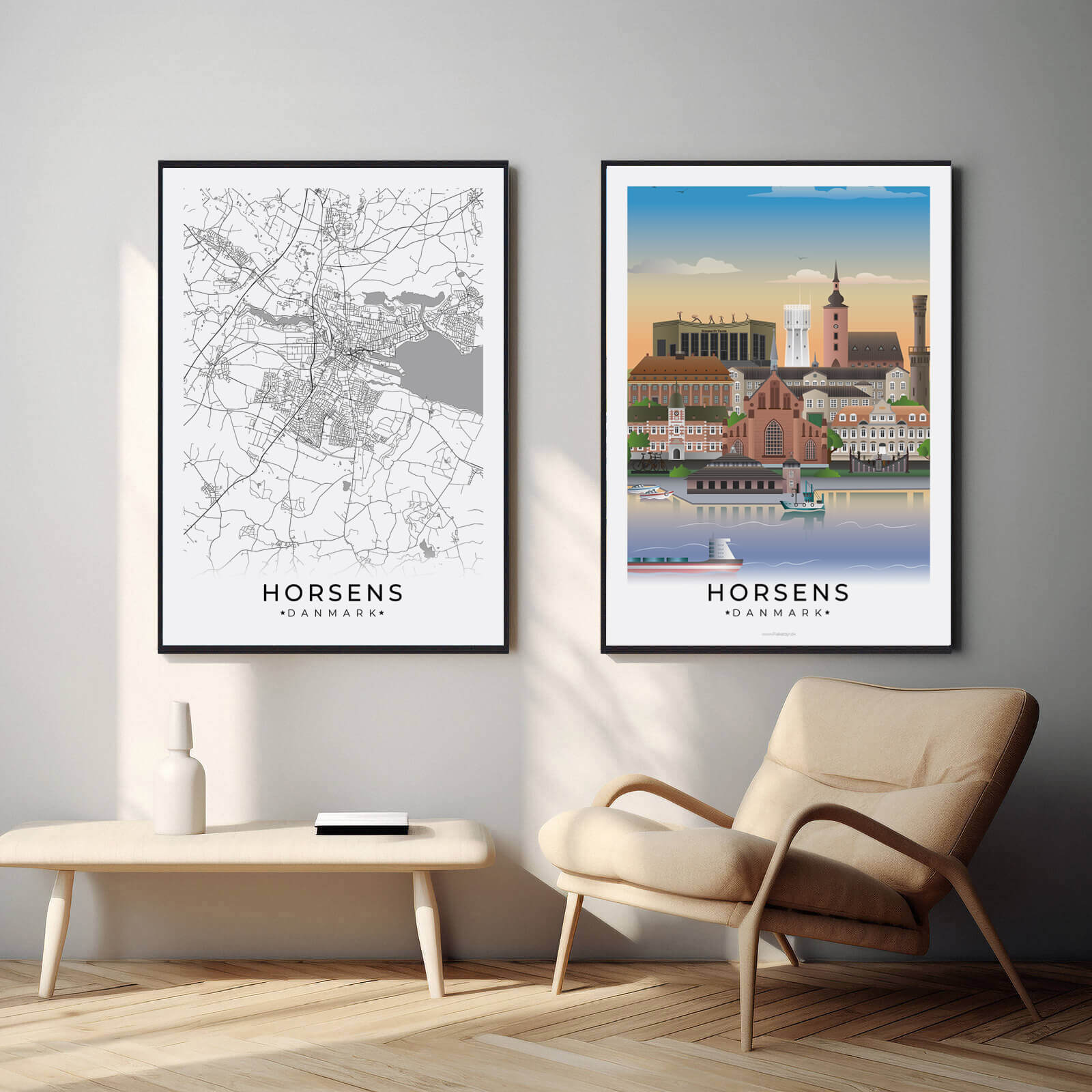 Horsens by plakat er perfekt boligplakat, til stuen. Denne Horsens plakat med området som motiv viser Horsens fra sin smukkeste side