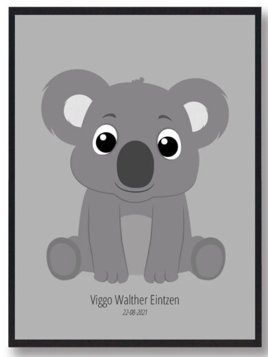 Navneplakat med dyr: Sødt koala design. Perfekt til børneværelset. Personlig navnetavle med dyremotiv.