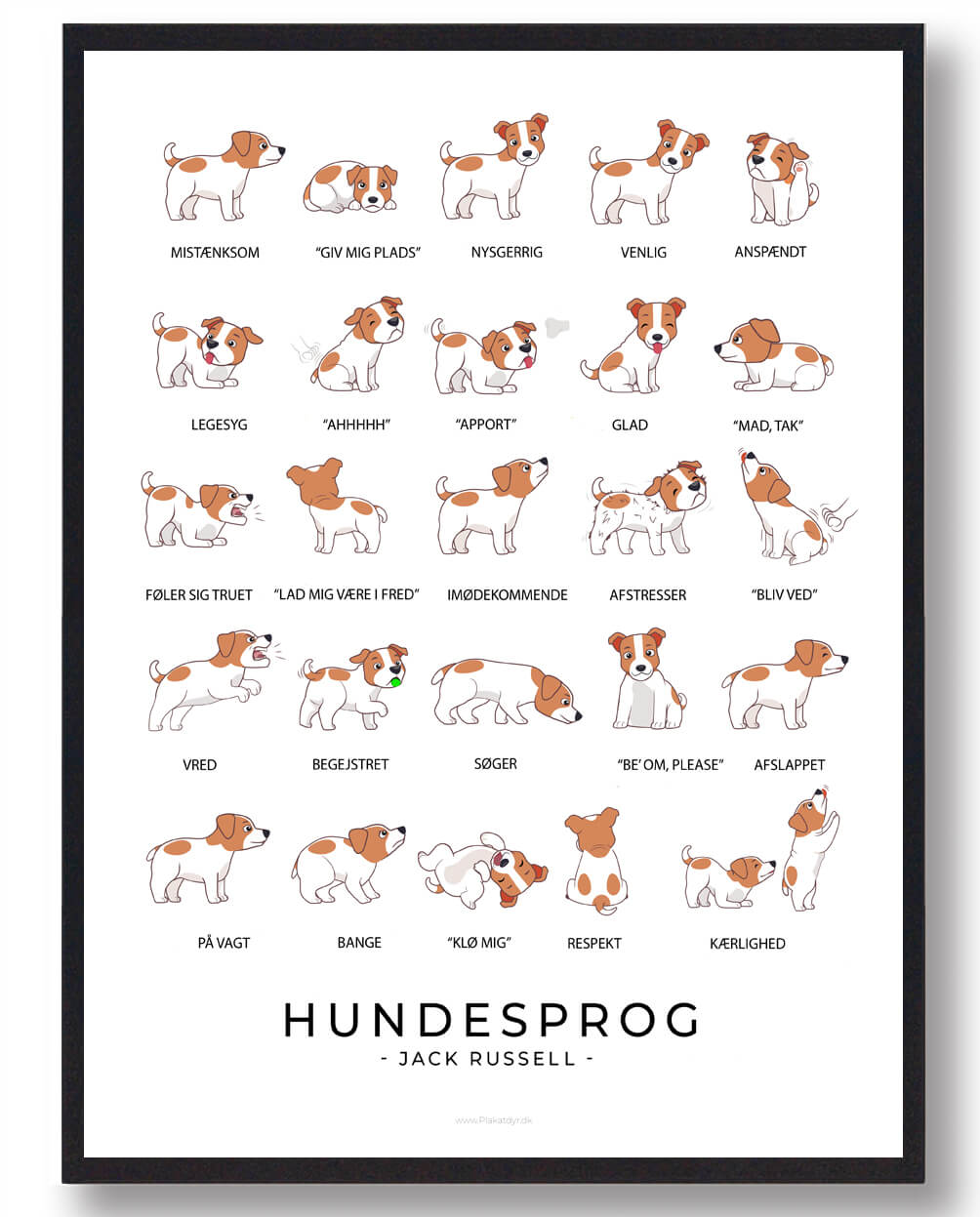 Jack Russell Hundesprog Plakat Størrelse: S 21x29 7cm A4