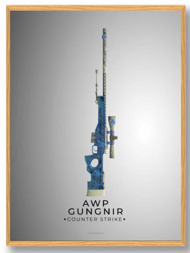 AWP Dragon Lore gamerplakat. Blå og hvid Counter-Strike motiv. Flot design, perfekt til gamer-værelset. På tilbud!