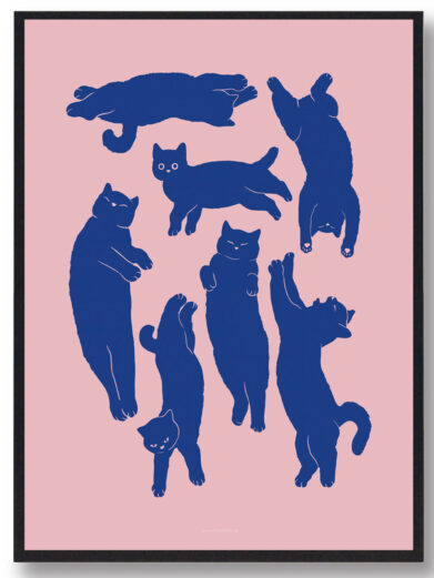 Katte kaos - lyserød katteplakat