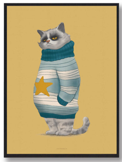 Doven kat i sweater - katteplakat