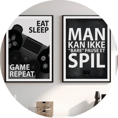 Grafiske gamerplakater til boligen. Unikke motiver med spil og gameplay. Find den perfekte gamer plakat her!