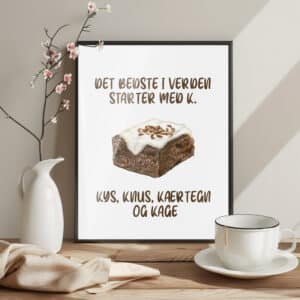 Kageplakat til boligen: Illustration af kage med tekst, der pynter ethvert hjem. Boligplakat med kage.