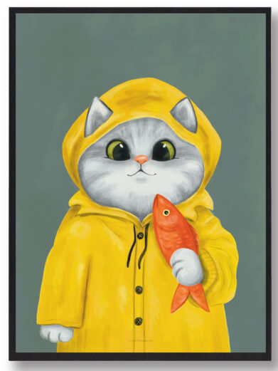 Kat i regntøj - katteplakat
