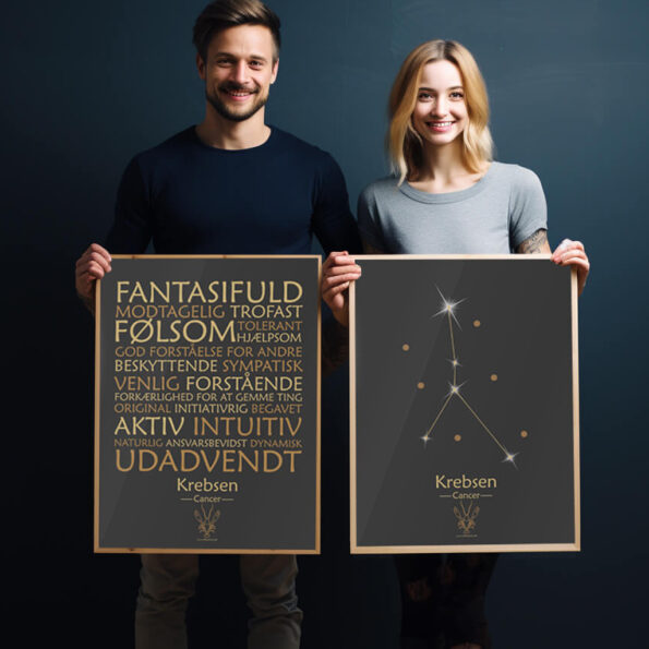 Krebsen stjernetegn plakat. Flot design til Krebsen, født i Krebsens tegn. Unik stjernetegnsplakat.