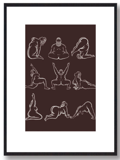 Yoga plakat - kvinde i yogastillinger (brun)
