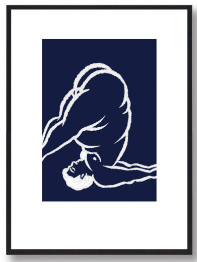 Yoga plakat - mand på hovedet (blå)