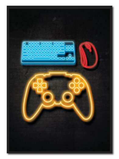 Controller and keyboard - neon blå gamerplakater