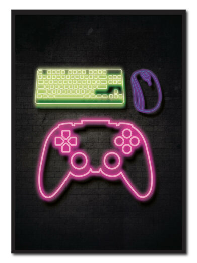 Controller and keyboard - neon gamerplakater