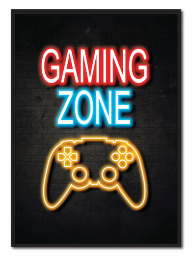 Gaming zone - neon blå gamerplakate
