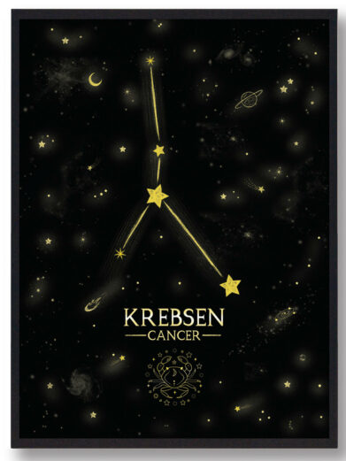 Stjernebillede krebsen - sort håndtegnet baggrund