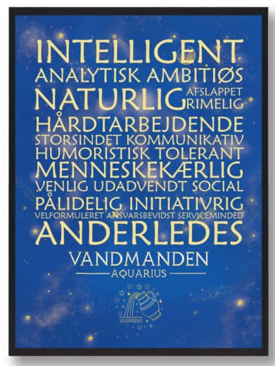 Stjernetegn Vandmanden plakat i lilla med stjernetegn attributter. Stilfuld og moderne design. Perfekt til boligindretning.