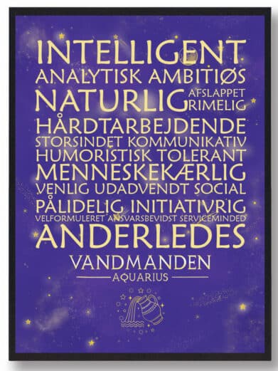 Lilla stjernetegn Vandmanden plakat med guld tekst. Elegant design til hjemmet. Køb Vandmanden plakaten nu!