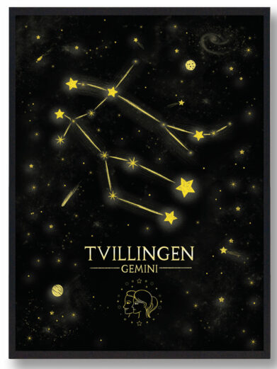 Stjernebillede tvillingen - sort håndtegnet baggrund