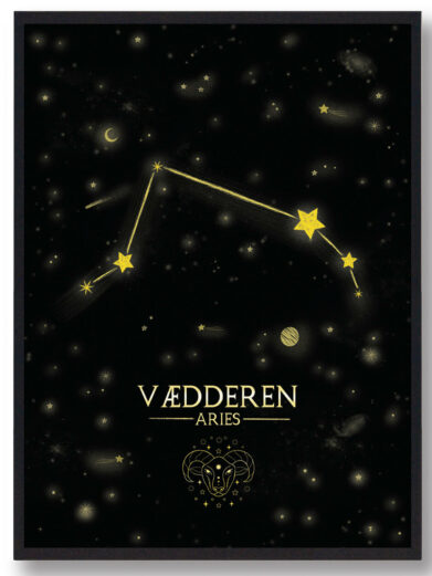 Stjernebillede vædderen - sort håndtegnet baggrund