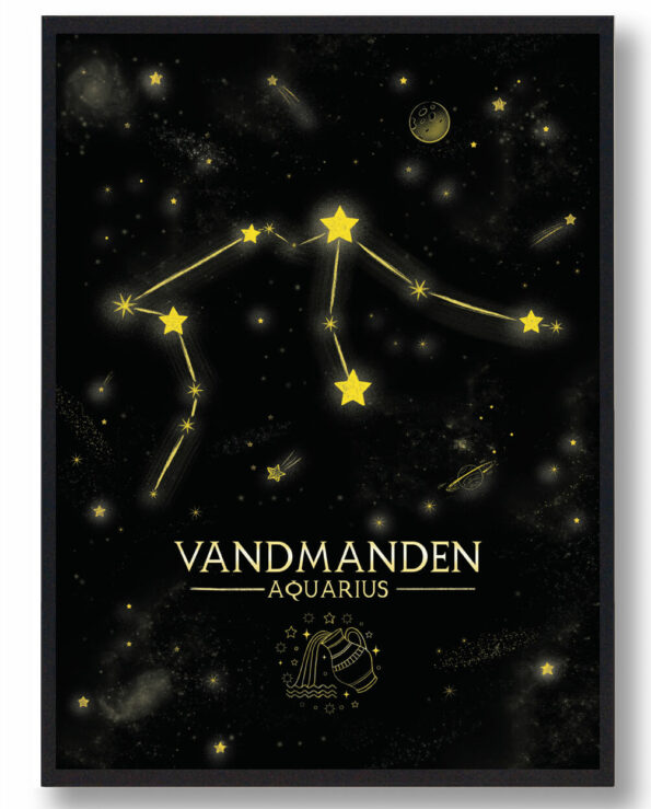 Stjernebillede vandmanden - sort håndtegnet baggrund