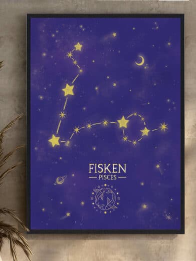 Lilla 'Stjernebillede Fisken' plakat. Visuelt tiltalende stjernetegn design til boligen. Perfekt gaveidé. Køb nu!