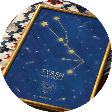 Stjernetegnsplakat med blå baggrund, der forestiller tyren