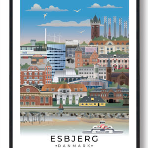 Esbjerg byplakat med hvid kant