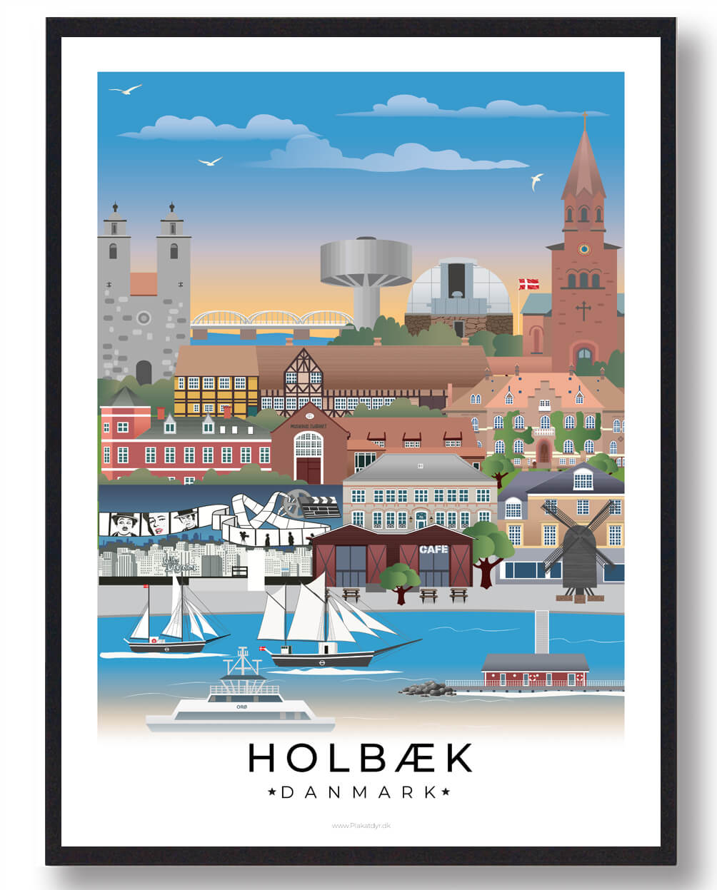 Holbæk Byplakat Med Hvid Kant