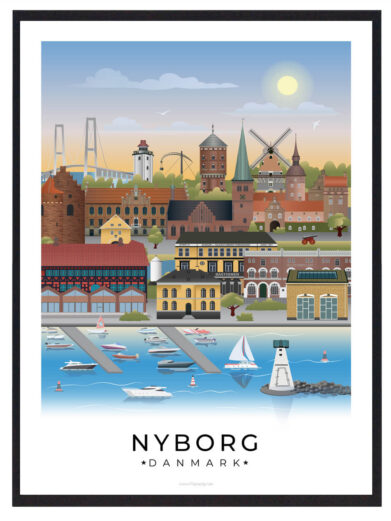 Nyborg byplakat med hvid kant