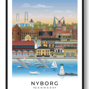 Nyborg byplakat med hvid kant