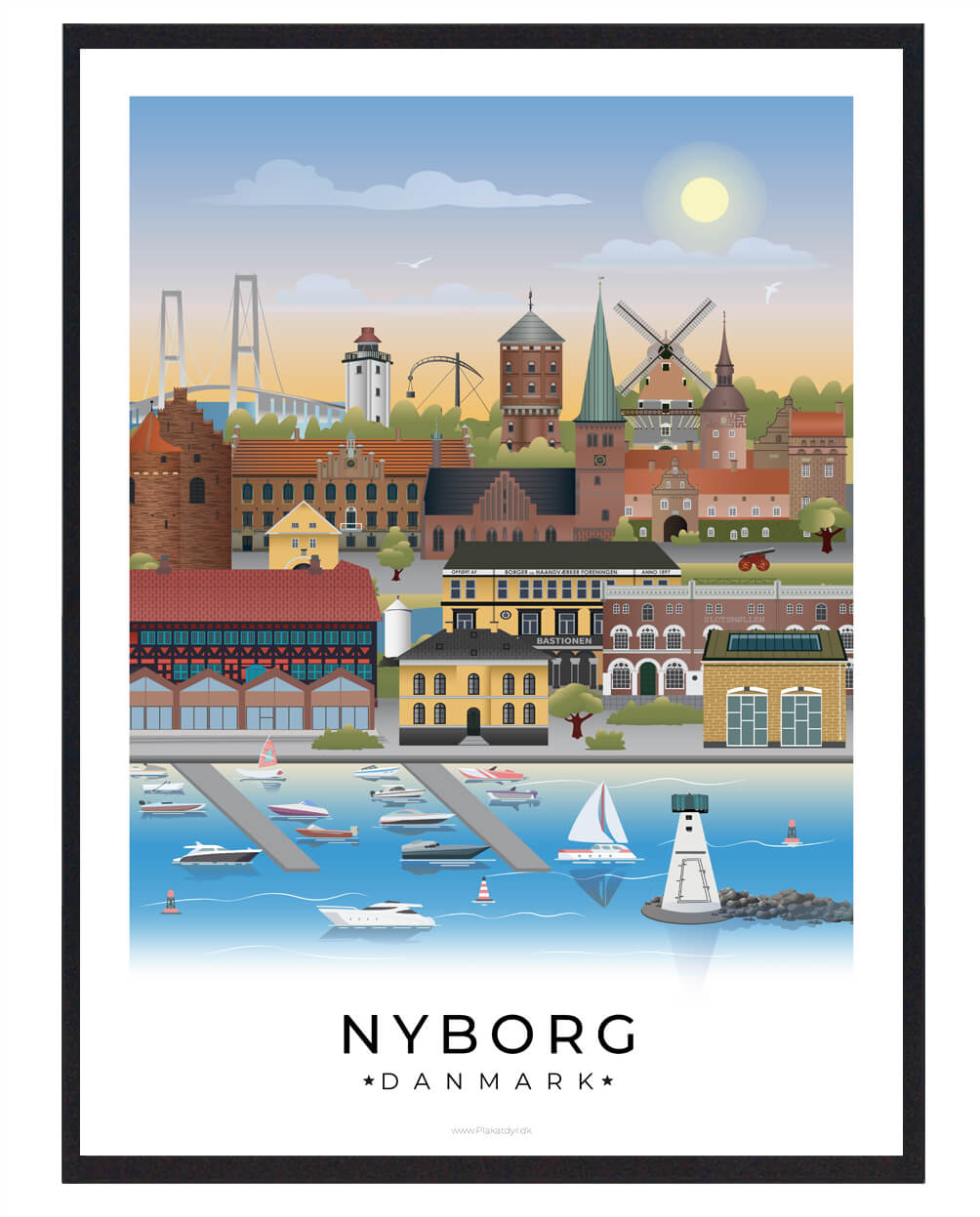 Nyborg byplakat med hvid kant