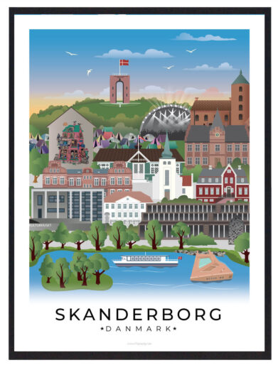 Skanderborg byplakat med hvid kant