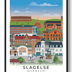 Slagelse byplakat med hvid kant