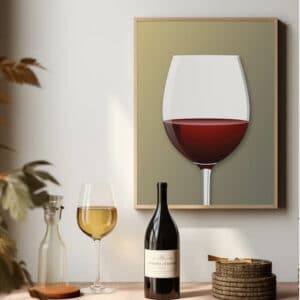 Vinplakat til køkkenet med rødvinsglas. Perfekt til øl-, drinks- og vinplakater. Elegant og inspirerende.